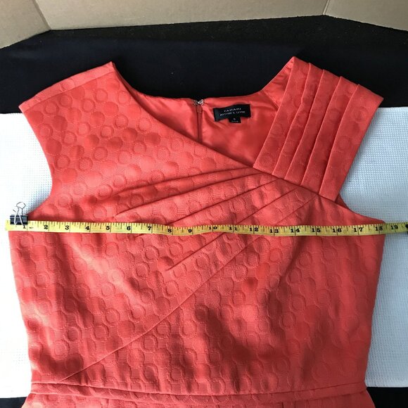 Tahari Arthur S. Levine Sheath Dress, Orange Sleeveless Textured Lined, Size 8 - Picture 4 of 12